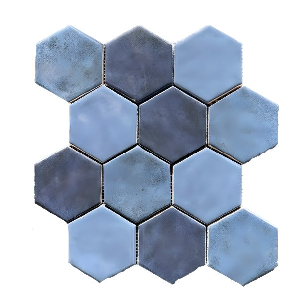 Terre d'Azur Hexagonale Mosaic Ocean Blue 28x30 cm - Mozaiektegel.com
