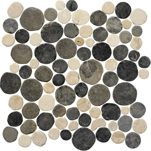 Terre d'Azur Stone Coins Biancone/Silva Grey 30x30 cm - Mozaiektegel.com