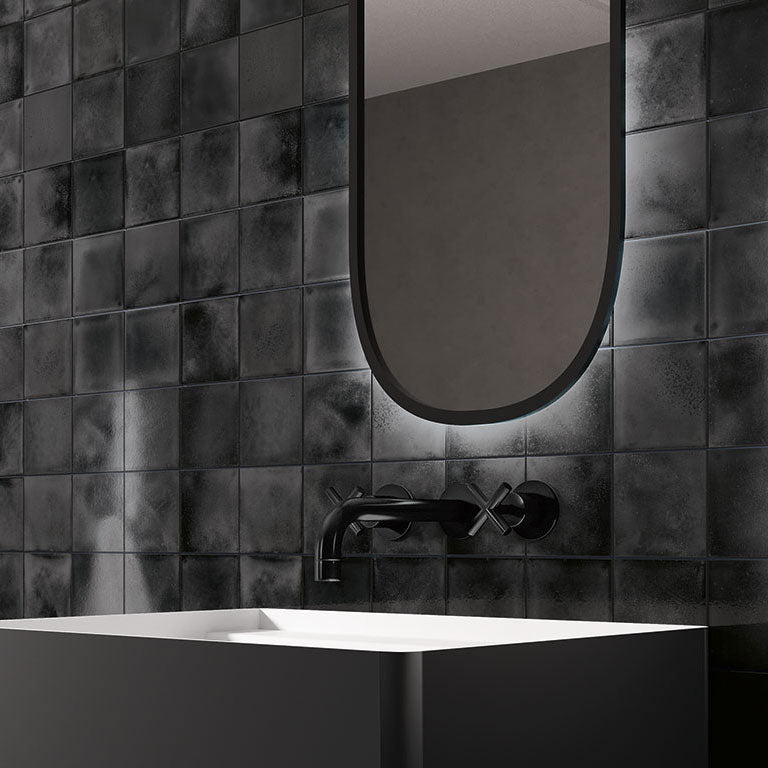 The Mosaic Factory Kasba Mozaïek Tegel Vierkant - Zwart Glanzend Porselein 297x297 mm - Mozaiektegel.com