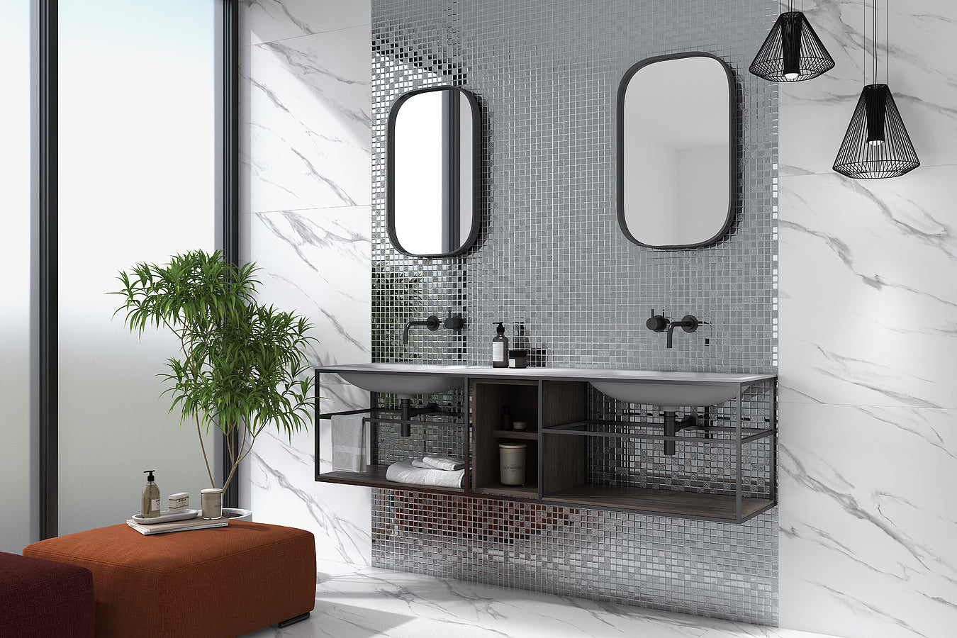 Mozaïek tegels Elegance Luxe Zilver 30x30 - Vierkant Wandtegels Glas - Mozaiektegel.com