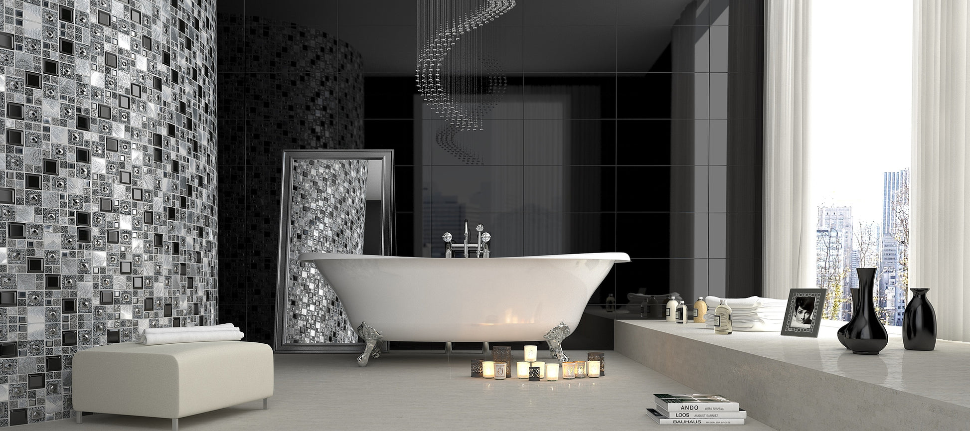 Mozaïek tegels Exclusieve Lijst Zilver 30x30 - Vierkant Wandtegels Glas - Mozaiektegel.com