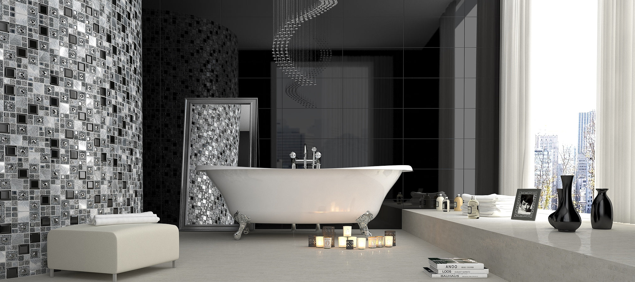 Mozaïek tegels Exclusieve Lijst Zilver 30x30 - Vierkant Wandtegels Glas - Mozaiektegel.com