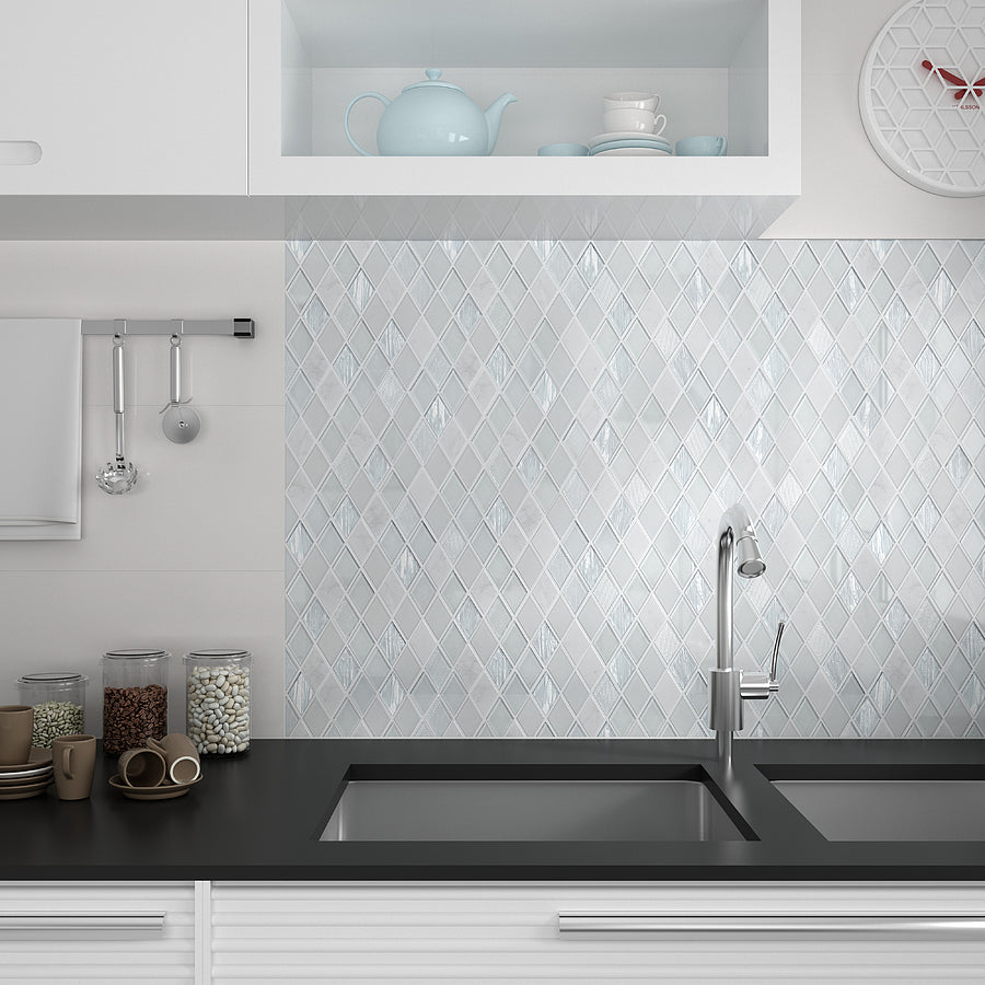 Mozaïek tegels Juweel Wit 26x29,7 - Ruit Wandtegels Glas - Mozaiektegel.com