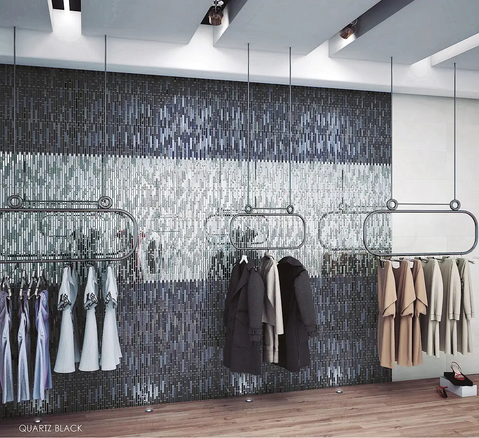 Mozaïek tegels Kwarts Zwart 30x30 - Rechthoek Wandtegels Glas - Mozaiektegel.com