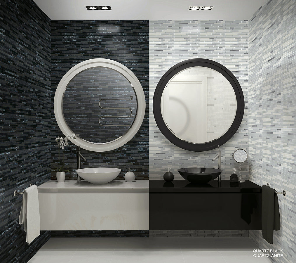 Mozaïek tegels Kwarts Zwart 30x30 - Rechthoek Wandtegels Glas - Mozaiektegel.com