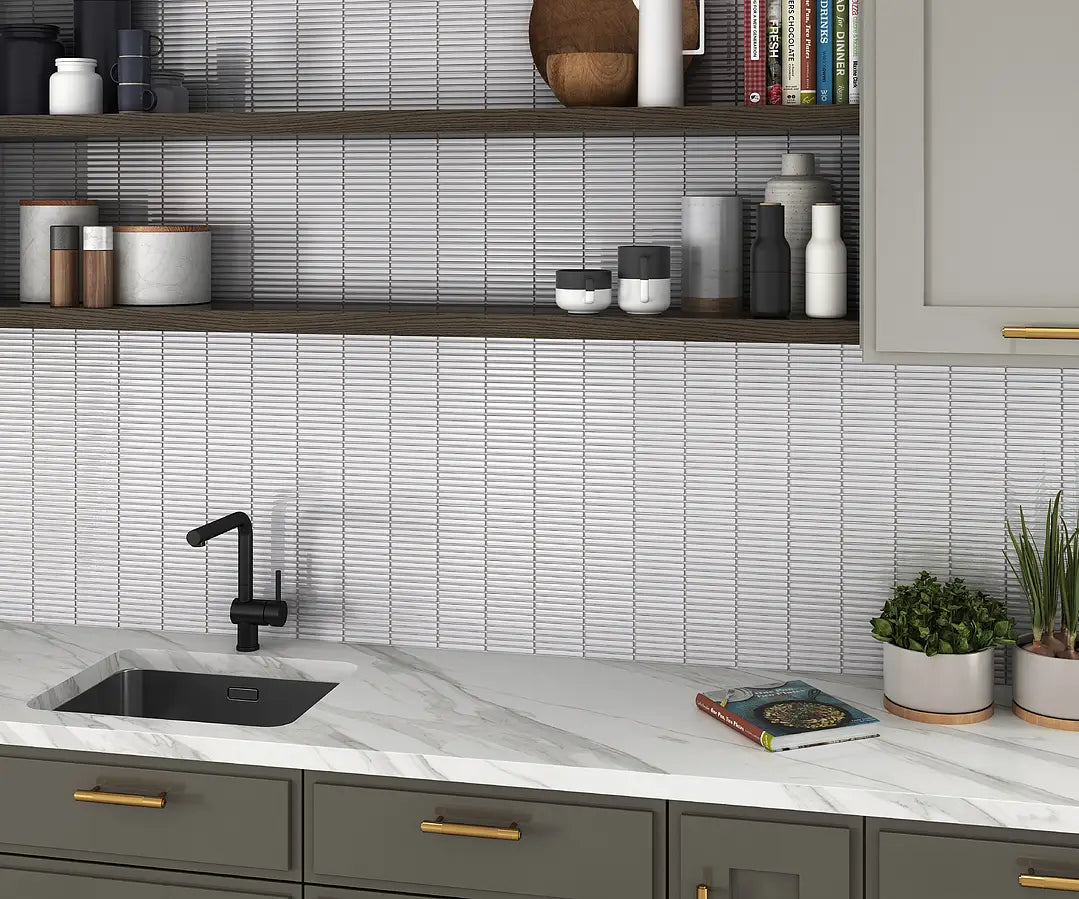 Mozaïek tegels Linea Wit 28,41x29,61 - Rechthoek Wand en vloer Geglazuurde porseleinen steengoed - Mozaiektegel.com