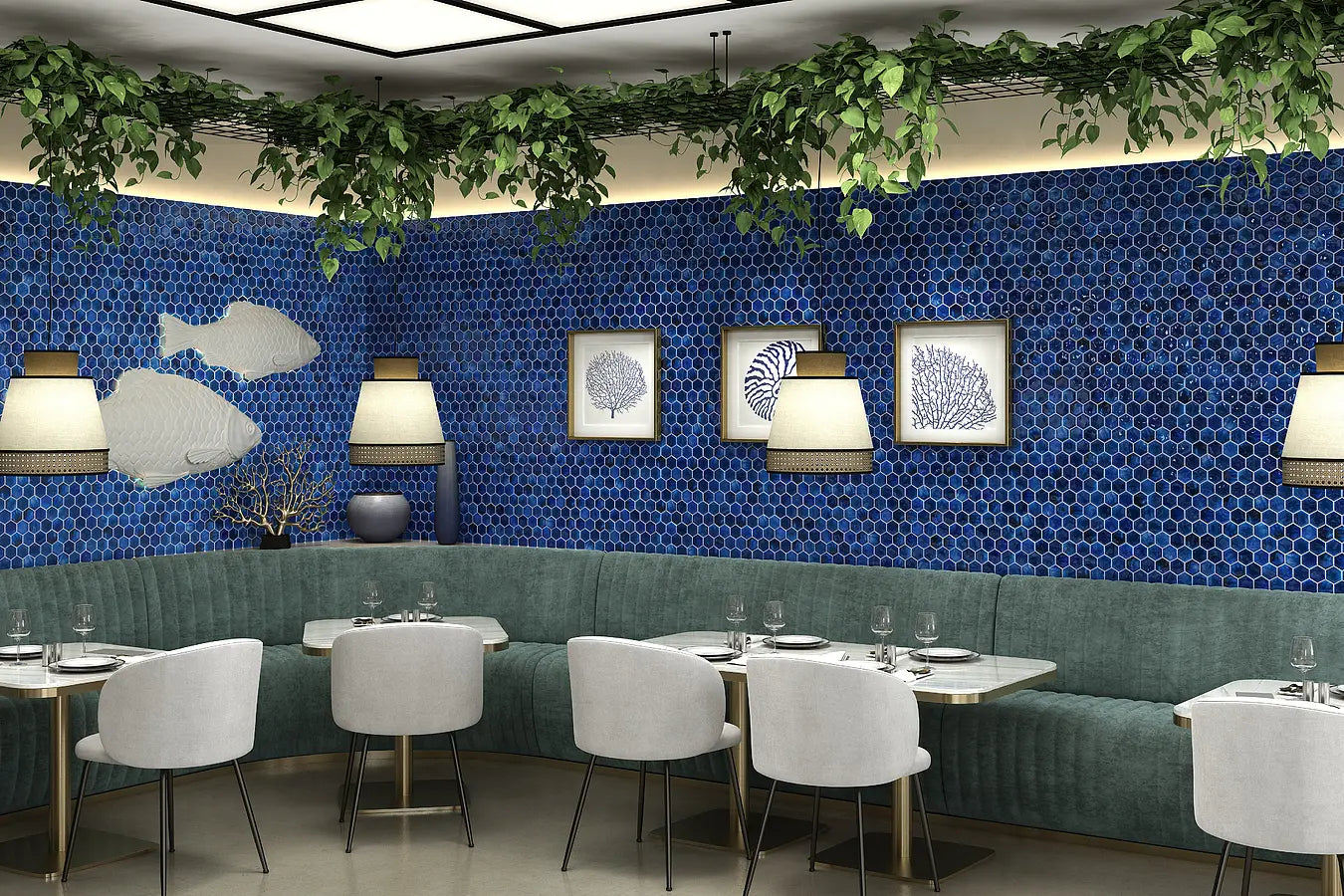 Mozaïek tegels Mykonos Blauw 31,2x27 - Hexagon Wandtegels Geglazuurde porseleinen steengoed - Mozaiektegel.com