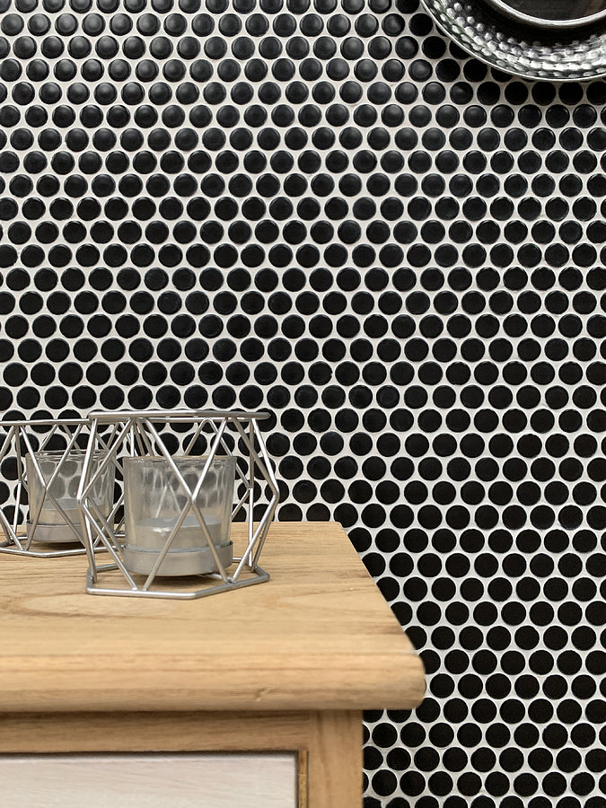 Mozaïek tegels Penny Zwart Mat 31,5x29,1 - Rond Wand en vloer Geglazuurde porseleinen steengoed - Mozaiektegel.com