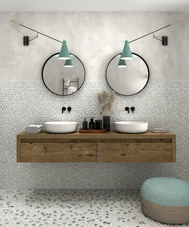 Mozaïek tegels Perla Waterpas Wit 26,5x26,5 - Kiezels Wand en vloer Natuursteen - Mozaiektegel.com