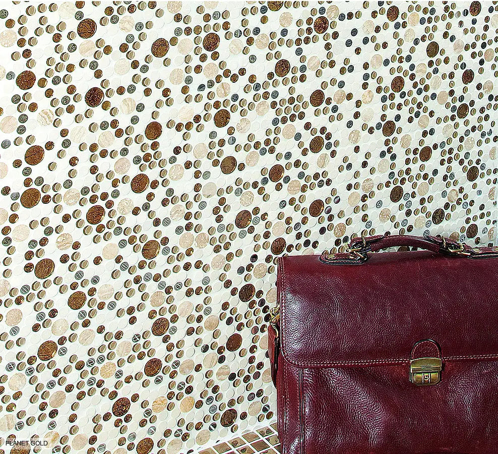 Mozaïek tegels Planeet Goud 30x30 - Rond Wandtegels Glas - Mozaiektegel.com