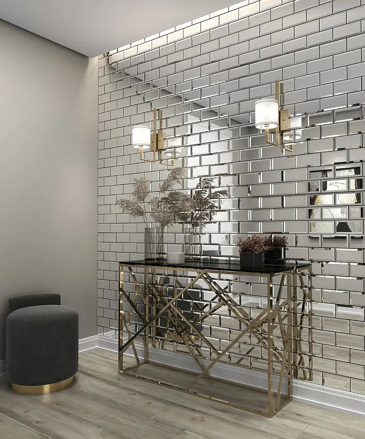 Mozaïek tegels Selfie zilveren schuine rand 30,2x30,6 - Rechthoek Wandtegels Glas - Mozaiektegel.com