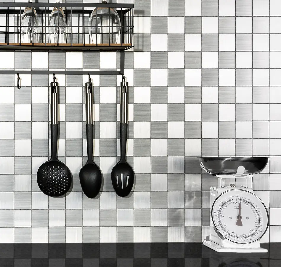 Mozaïek tegels Surfaces Bèta Zilver 31x31 - Vierkant Wandtegels Metaal - Mozaiektegel.com