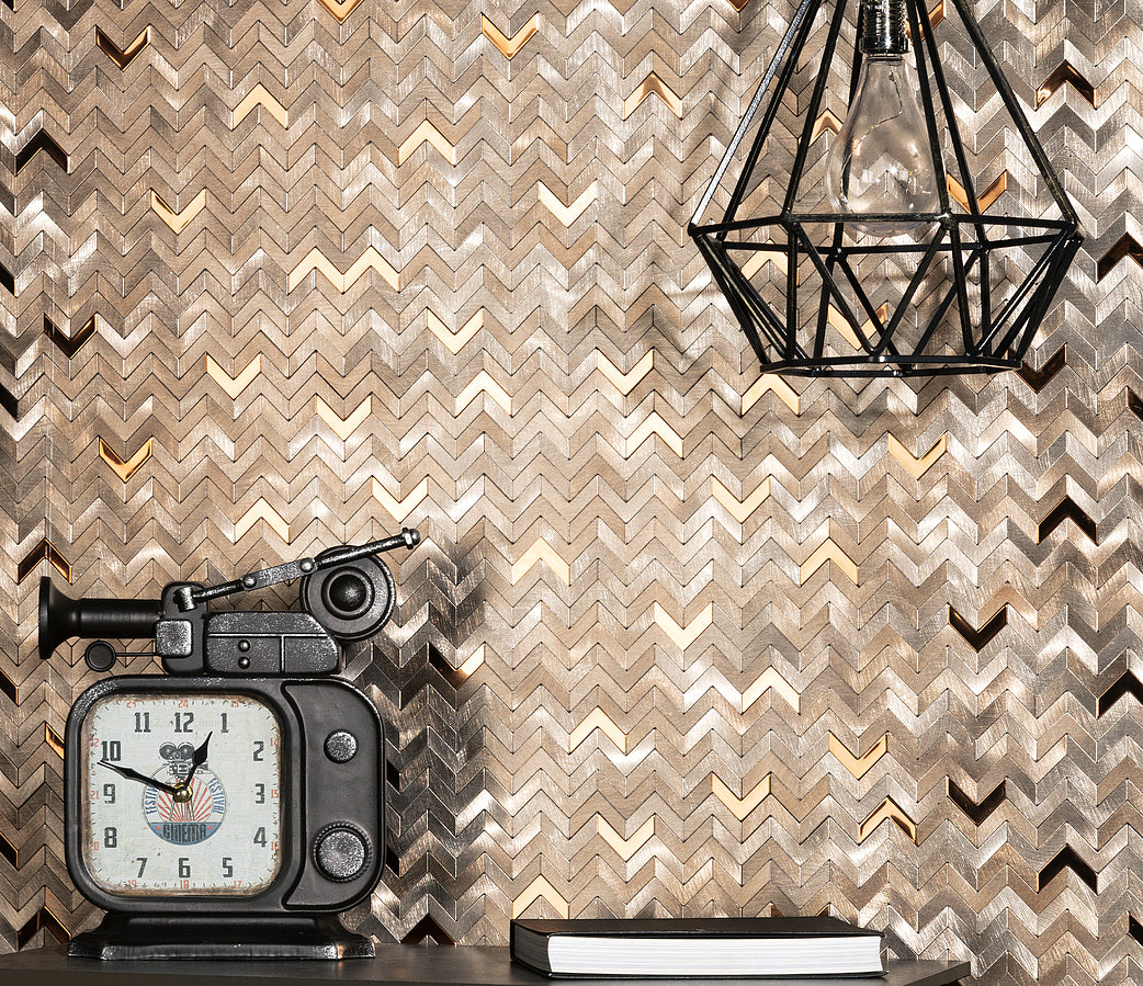 Mozaïek tegels Surfaces Delta Koper 28,1x28,3 - Visgraat Wandtegels Metaal - Mozaiektegel.com