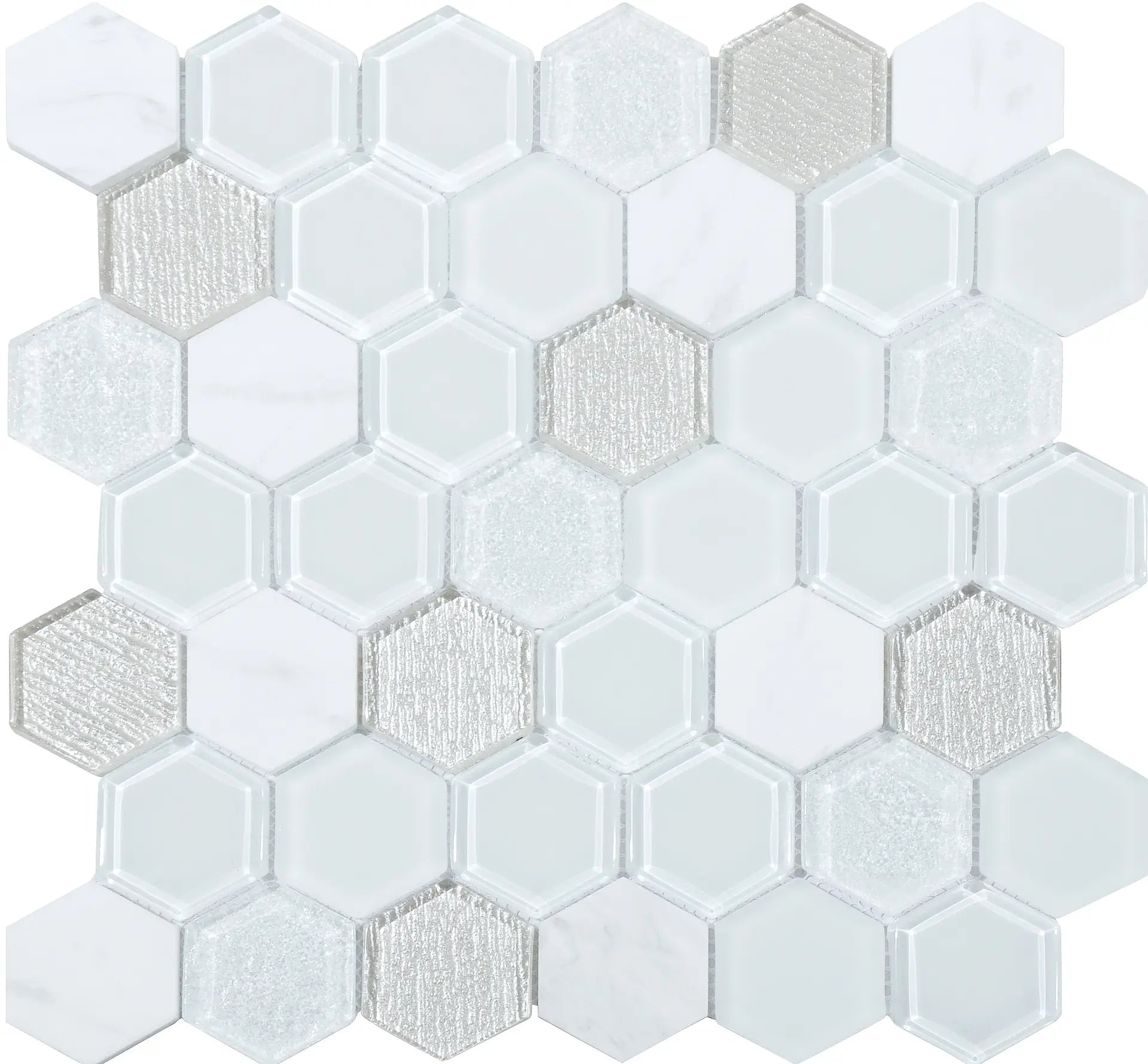 Mozaïek tegels Tour Wit 30x30 - Hexagon Wandtegels Glas