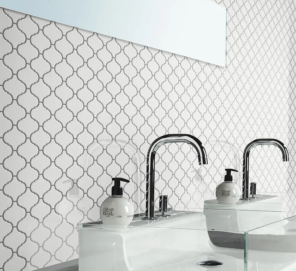 Mozaïek tegels Vlam Wit Glans 28x24,6 - Arabesk Wand en vloer Geglazuurde porseleinen steengoed - Mozaiektegel.com