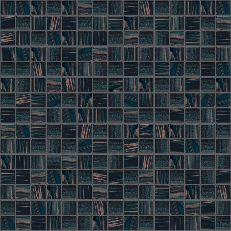 The Mosaic Factory Amsterdam Mozaiek Tegel Vierkant - Donker blauw Glas Goud Serie 322x322 mm, voeg antracite