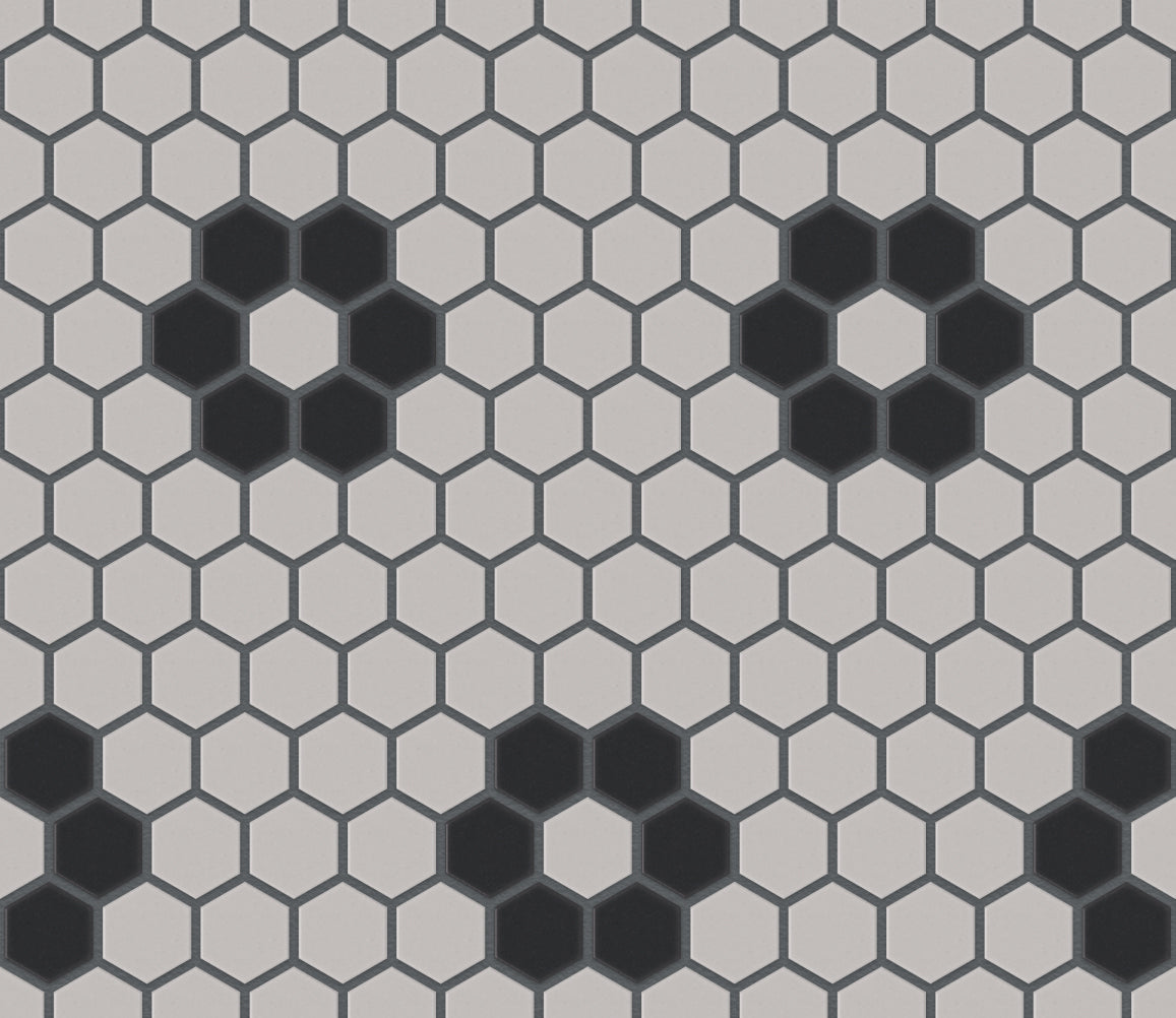 The Mosaic Factory London Mozaiek Tegel Hexagon - Wit/Zwart Porselein Ongeglazuurd, 4 black flowers 260x300 mm, voeg antracite