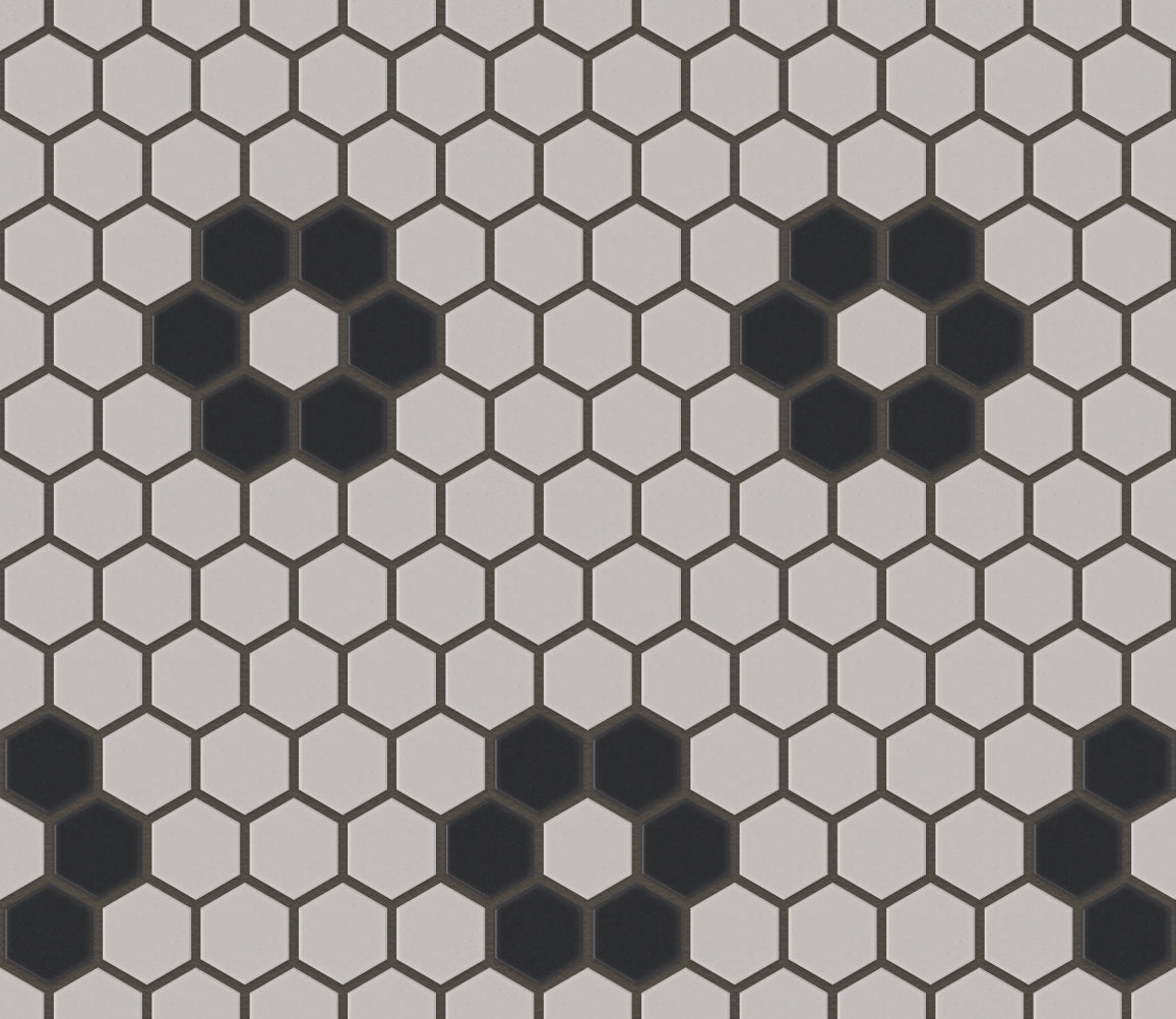 The Mosaic Factory London Mozaiek Tegel Hexagon - Wit/Zwart Porselein Ongeglazuurd, 4 black flowers 260x300 mm, voeg black