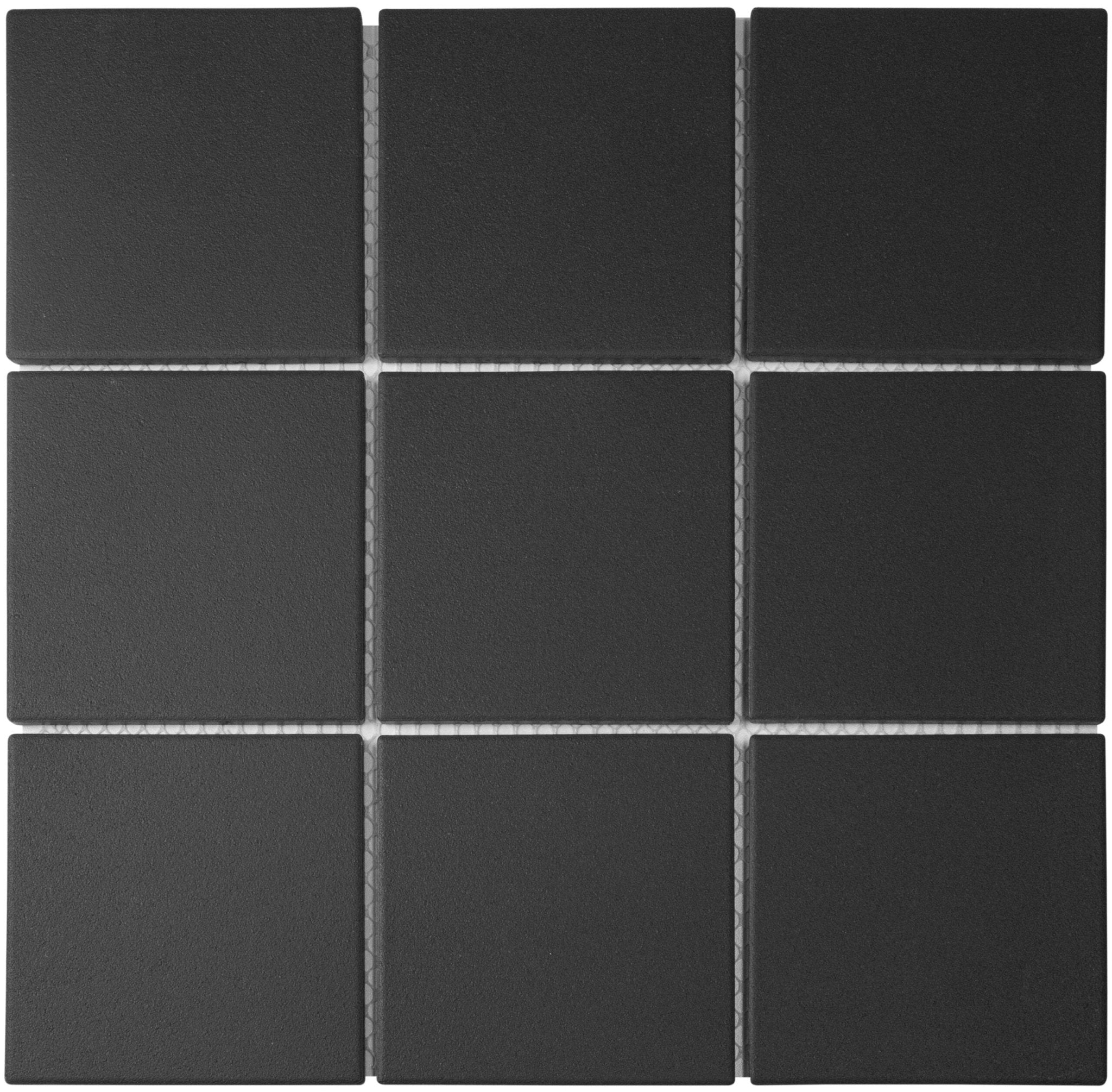 The Mosaic Factory London Mozaiek Tegel Vierkant - Zwart Porselein Ongeglazuurd, R11 95x95x6 mm - Mozaiektegel.com