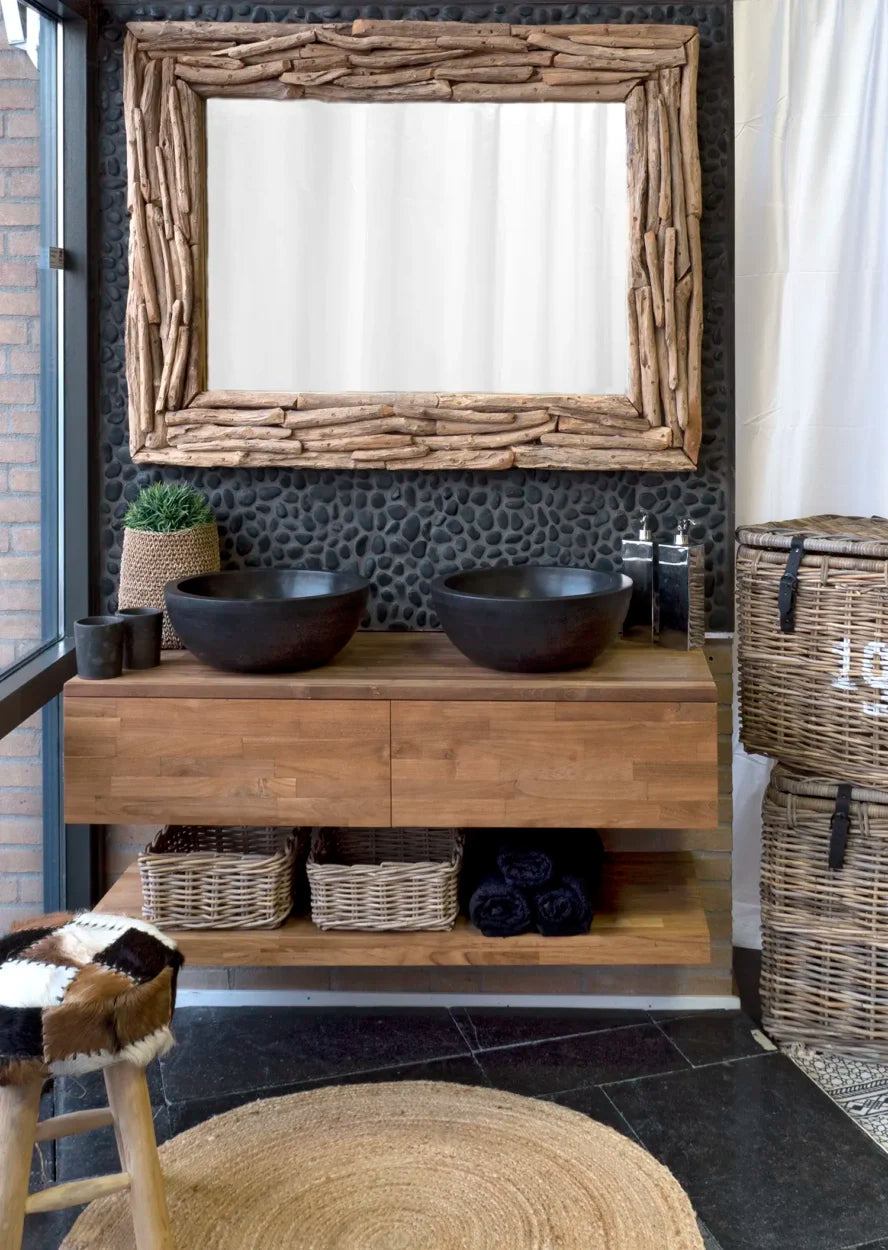 The Mosaic Factory Natural Stone Mozaiek Tegel Kiezel - Dark Grey Kiezels Natural 303x300 mm, wasbak muur