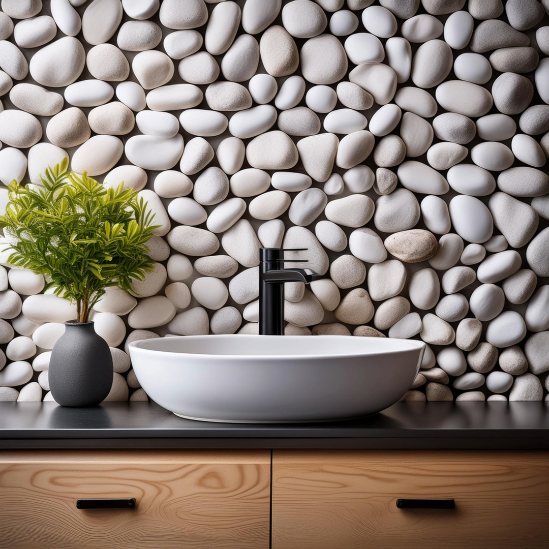 The Mosaic Factory Natural Stone Mozaiek Tegel Kiezel - Ivory Kiezels Natural 305x300 mm, Wasbak kraan