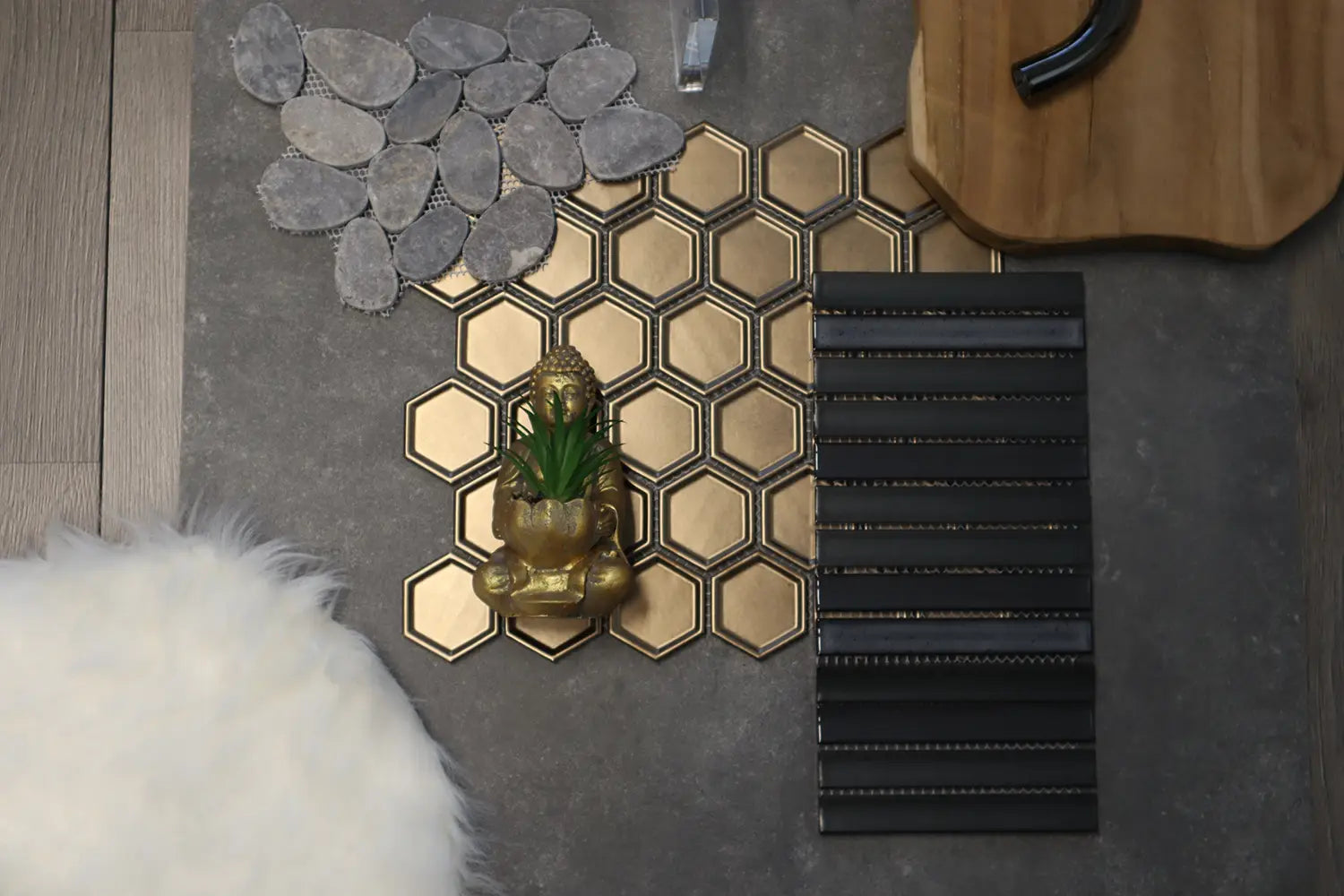 The Mosaic Factory Natural Stone Mozaiek Tegel Pebbles - Grey Marmer Natural 301x300 mm, budha