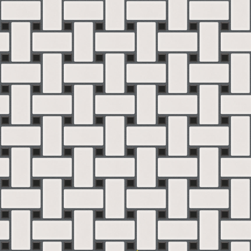 The Mosaic Factory Paris Mozaiek Tegel Basketweave - Wit en Zwart Porselein Geglazuurd 300x300 mm, voeg antracite