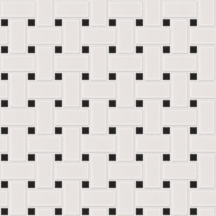 The Mosaic Factory Paris Mozaiek Tegel Basketweave - Wit en Zwart Porselein Geglazuurd 300x300 mm, voeg white