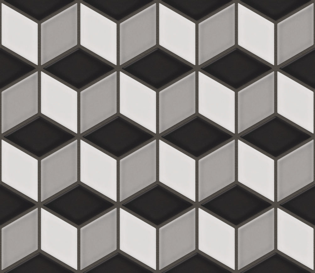 The Mosaic Factory Paris Mozaiek Tegel Cubic - Wit, Grijs, Zwart Mix Porselein Geglazuurd 266x305 mm, voeg black