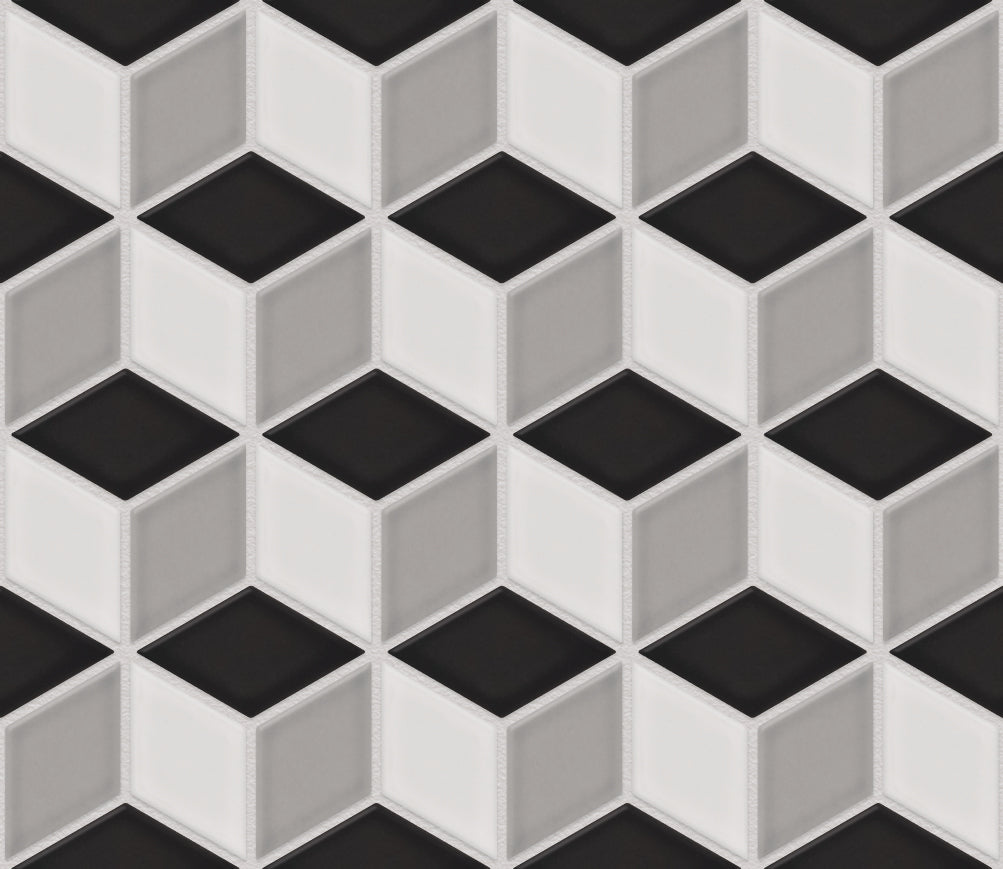 The Mosaic Factory Paris Mozaiek Tegel Cubic - Wit, Grijs, Zwart Mix Porselein Geglazuurd 266x305 mm, voeg manhattan