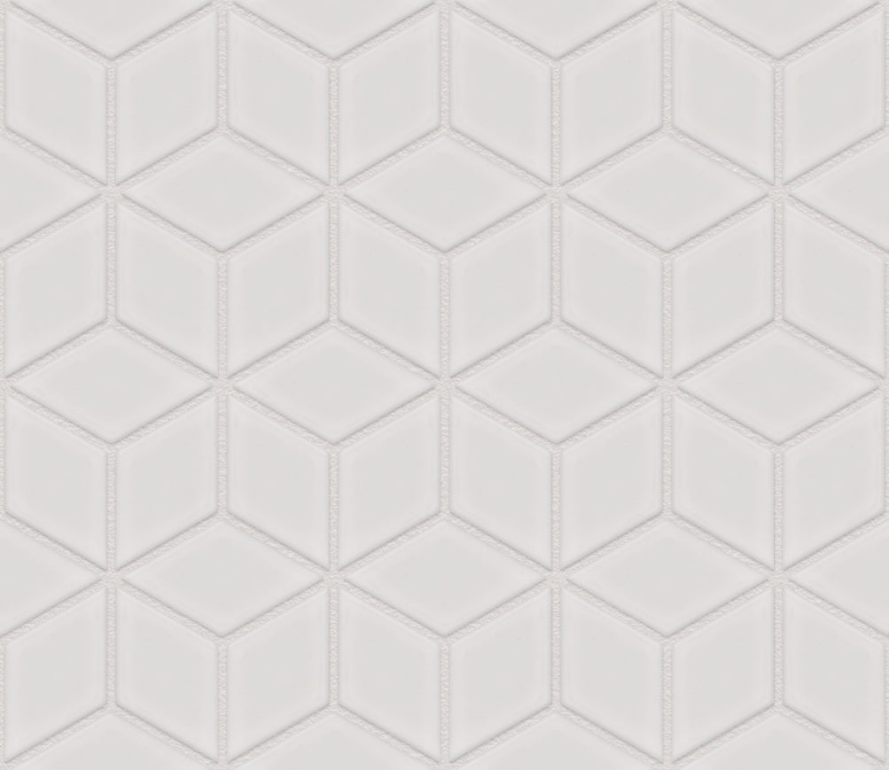 The Mosaic Factory Paris Mozaiek Tegel Cubic - Wit Porselein Geglazuurd 266x305 mm, voeg silver grey