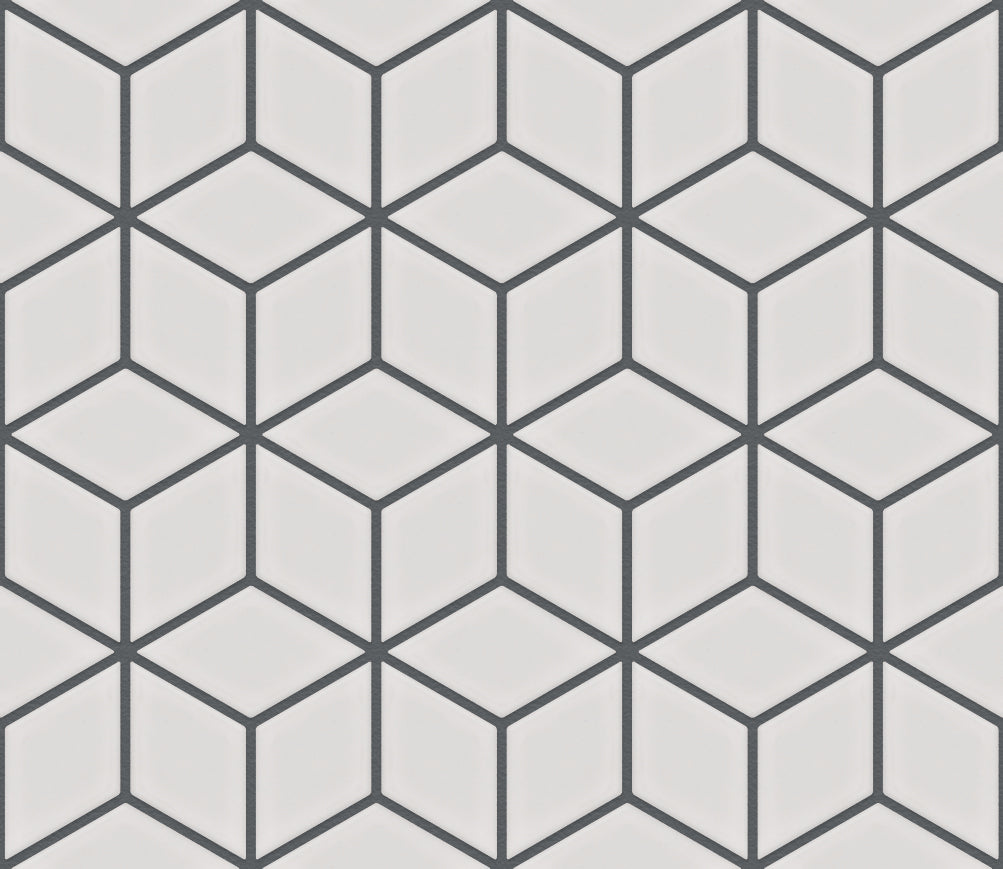 The Mosaic Factory Paris Mozaiek Tegel Cubic - Wit Porselein Geglazuurd 266x305 mm, voeg antracite