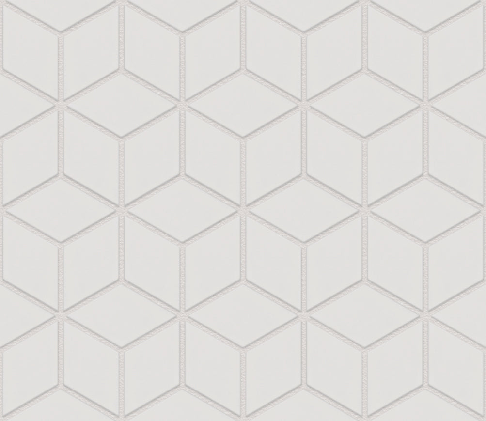 The Mosaic Factory Paris Mozaiek Tegel Cubic - Wit Porselein Geglazuurd 266x305 mm, voeg silver grey