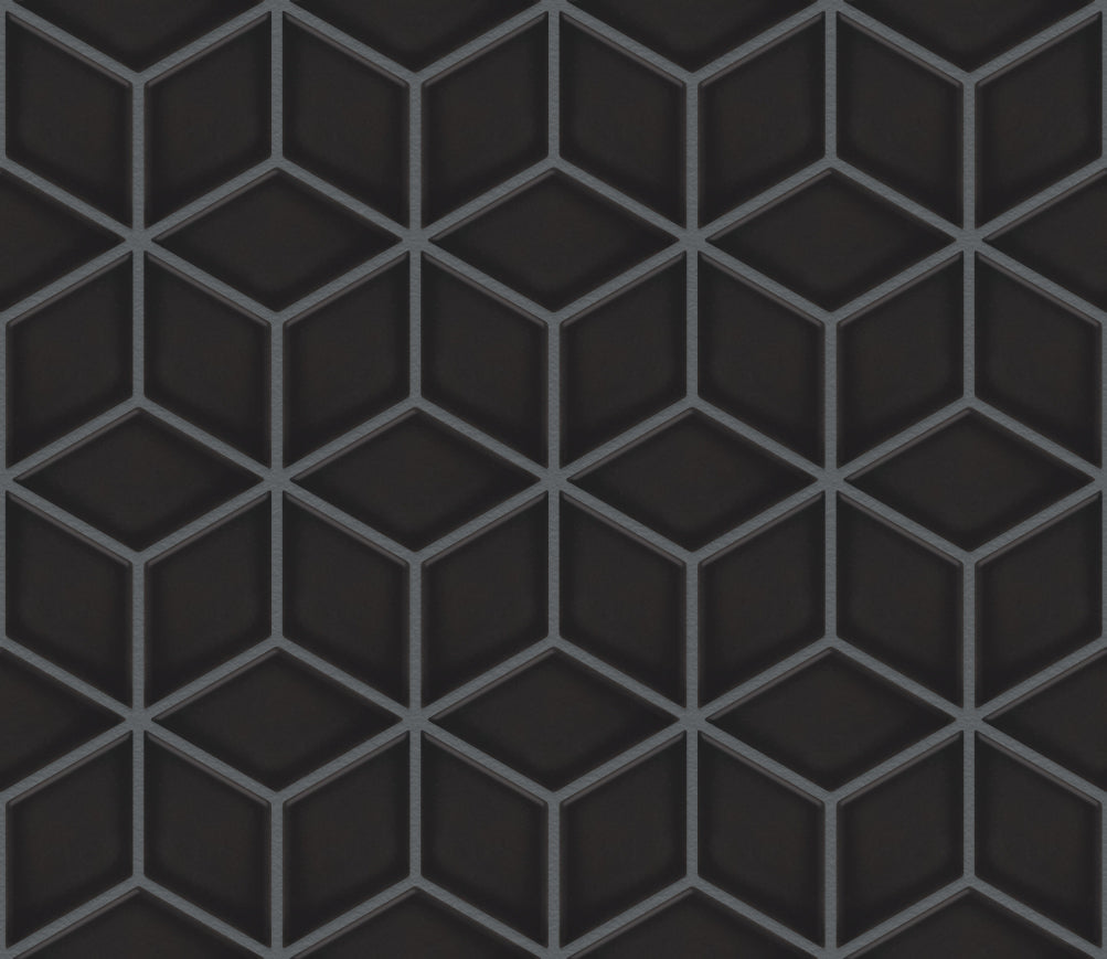 The Mosaic Factory Paris Mozaiek Tegel Cubic - Zwart Porselein Geglazuurd 266x305 mm, voeg antracite