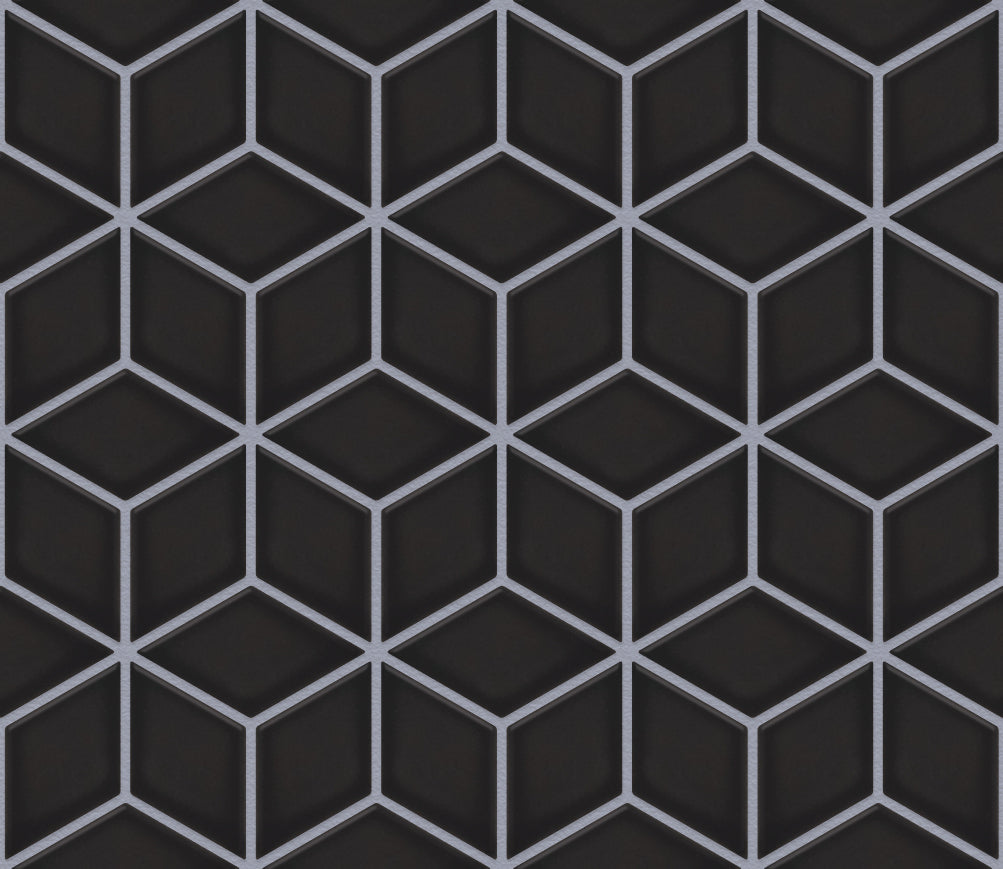 The Mosaic Factory Paris Mozaiek Tegel Cubic - Zwart Porselein Geglazuurd 266x305 mm, voeg artic grey