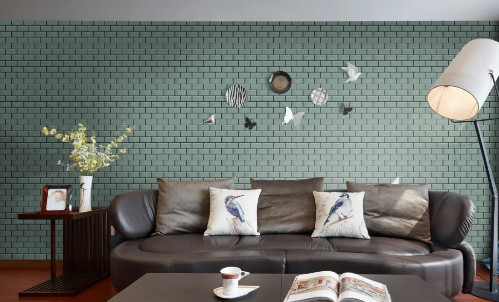 The Mosaic Factory Paris Mozaiek Tegel Rechthoek- Groen Grijs Porselein Geglazuurd 291x296 mm, woonkamer bank