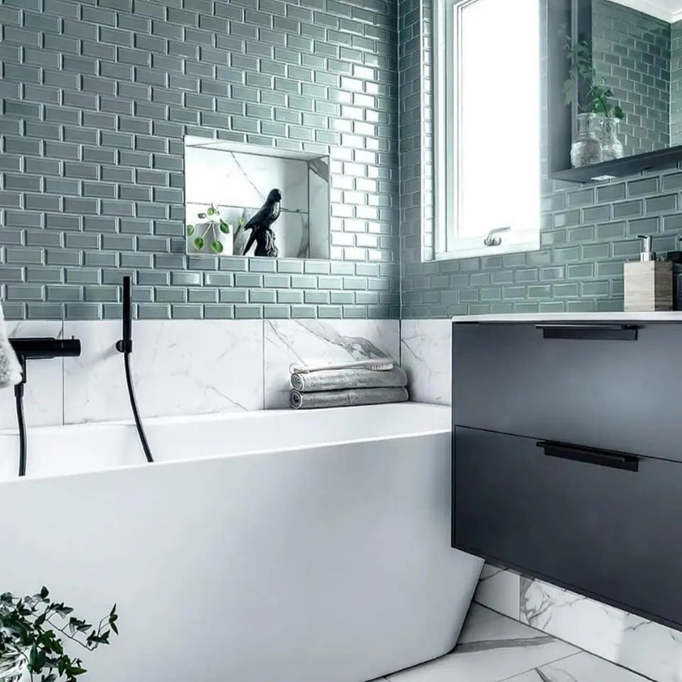 The Mosaic Factory Paris Mozaiek Tegel Rechthoek- Groen Grijs Porselein Geglazuurd 291x296 mm, badkamer bad