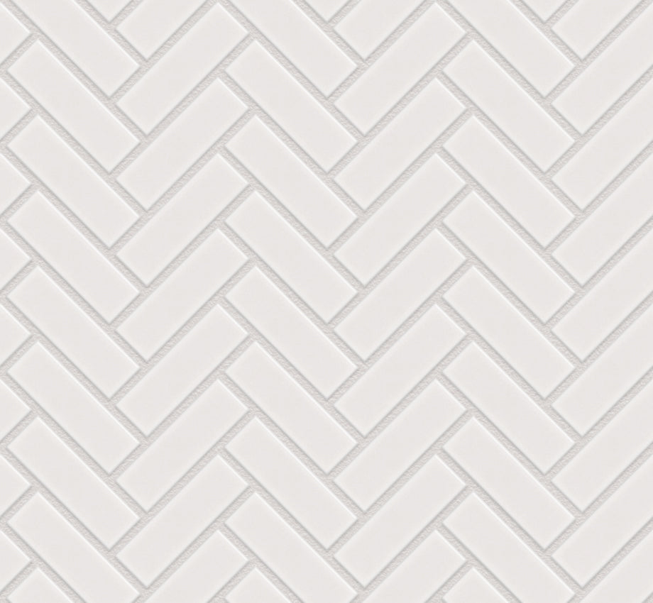 The Mosaic Factory Paris Mozaiek Tegel Visgraat - Extra Wit Porselein Geglazuurd 247x318 mm, voeg silver grey