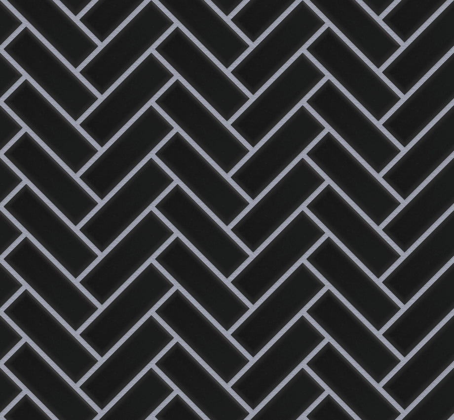 The Mosaic Factory Paris Mozaiek Tegel Visgraat - Extra Zwart Porselein Geglazuurd 247x318 mm, voeg artic grey