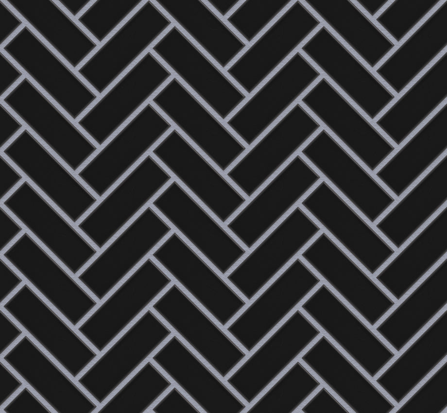 The Mosaic Factory Paris Mozaiek Tegel Visgraat - Zwart Porselein Geglazuurd 247x318 mm, voeg artic grey