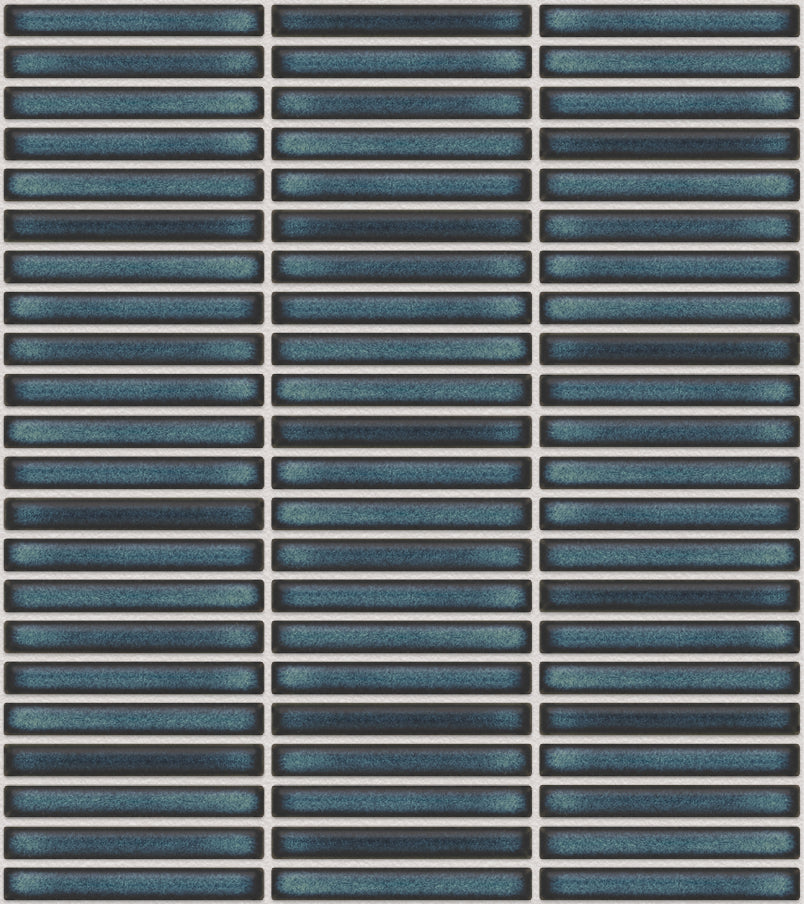 The Mosaic Factory Sevilla Mozaïek Tegel Mini Kitkat Vinger - Gespikkeld Azuur blauw Porselein Geglazuurd 282x308 mm, voeg silver grey