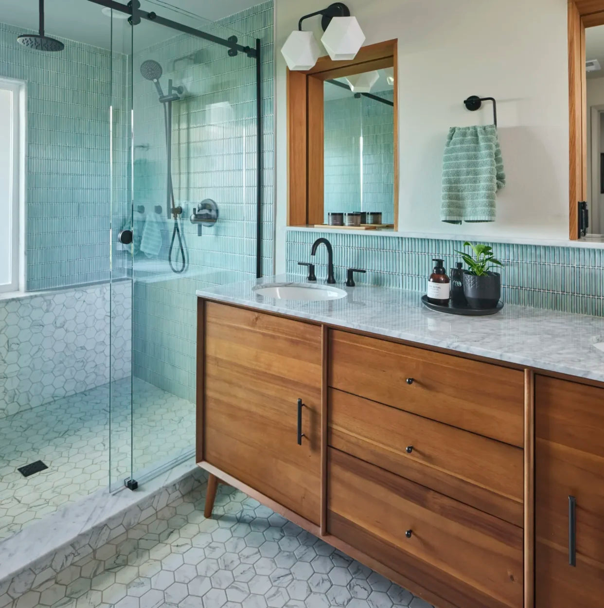 The Mosaic Factory Sevilla Mozaïek Tegel Mini Kitkat Vinger - Gespikkeld Lichtgroen Porselein Geglazuurd 282x308 mm, badkamer