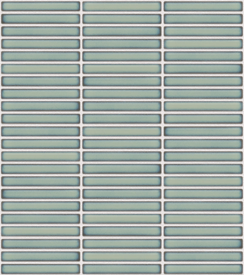 The Mosaic Factory Sevilla Mozaïek Tegel Mini Kitkat Vinger - Gespikkeld Lichtgroen Porselein Geglazuurd 282x308 mm, voeg white