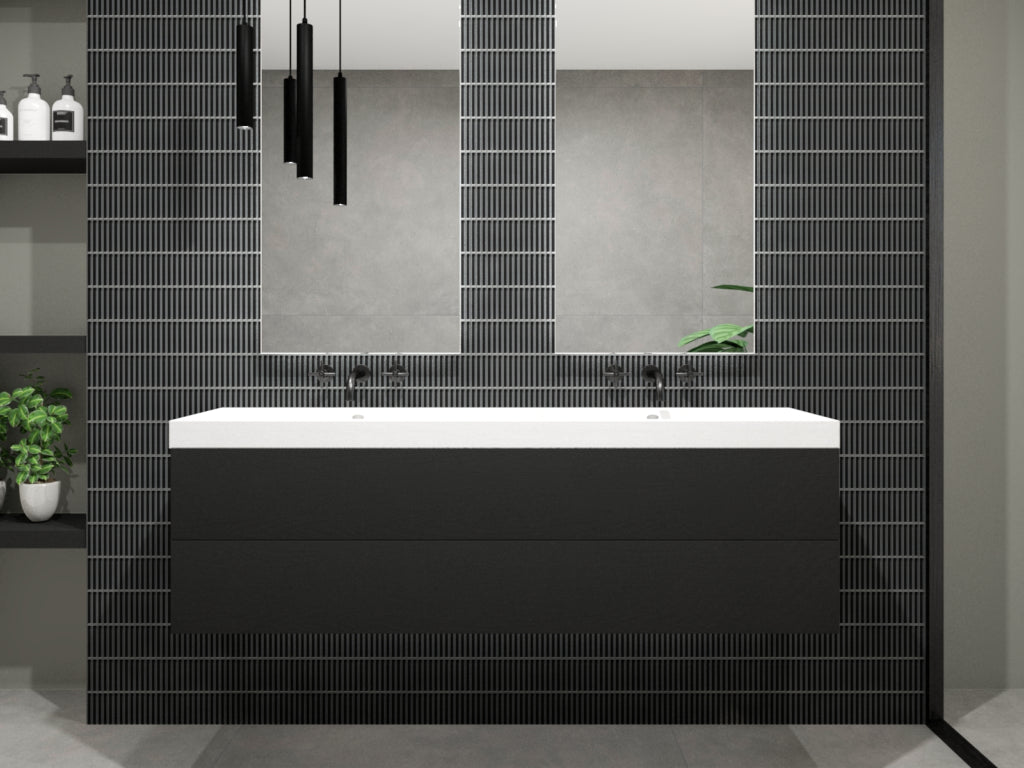 The Mosaic Factory Sevilla Mozaïek Tegel Mini Kitkat Vinger - Zwart Porselein Geglazuurd 282x308 mm, badkamer wastafel