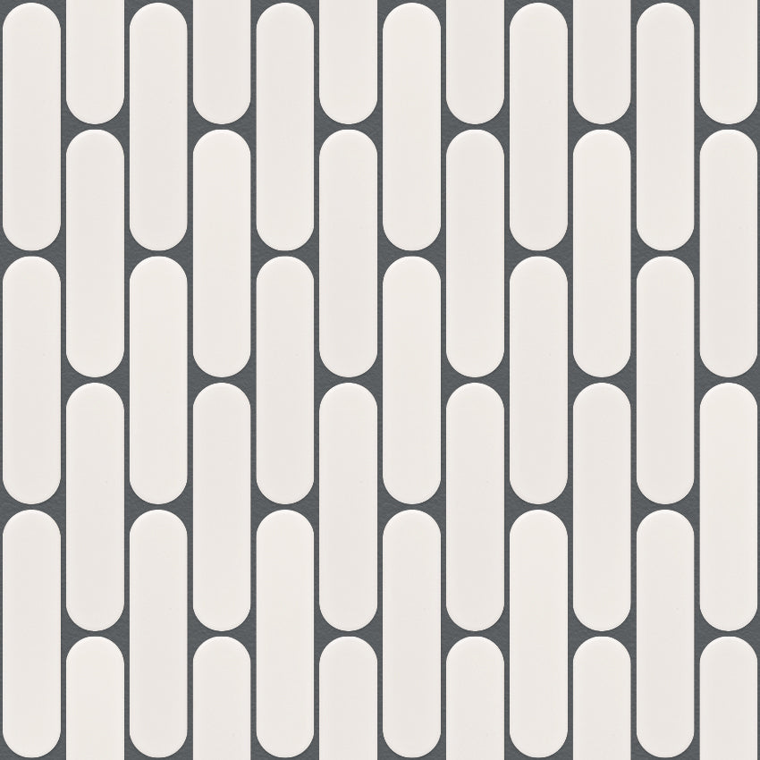 The Mosaic Factory Sevilla Mozaïek Tegel Ovaal Vinger - Mat Wit Porselein Geglazuurd 300x300 mm, antracite