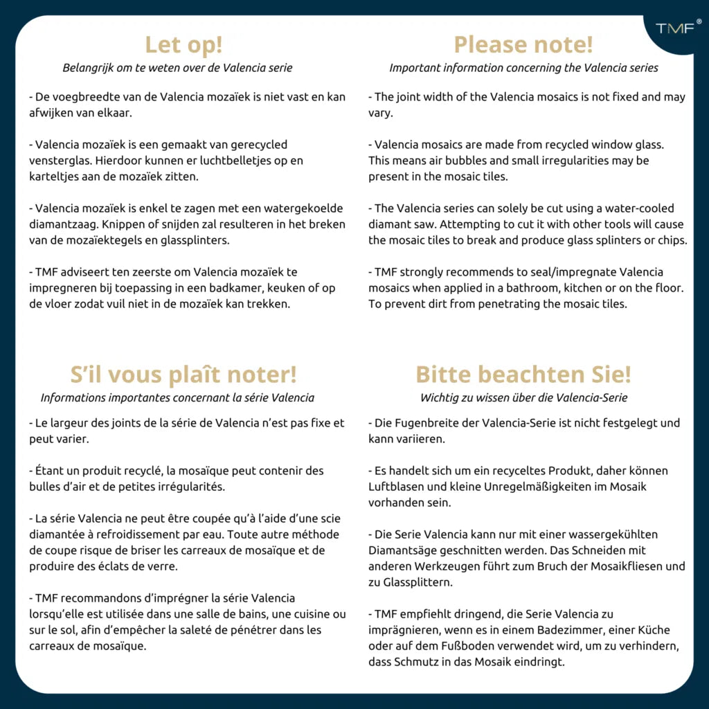 The Mosaic Factory Valencia Mozaiek Tegel Vierkant - 3D Icy Pearl Glas Recycled 328x518 mm - Mozaiektegel.com