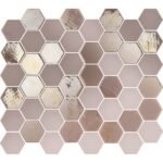 Pink with gold hexagon tiles on a white background.