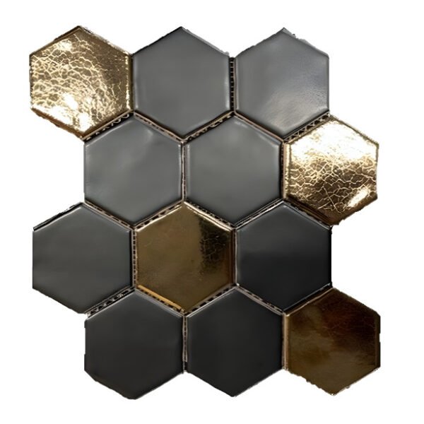 Terre d'Azur Hexagonale Mosaic Black-Gold 28x30 cm
