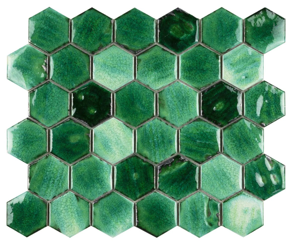 c8155553 3326 4189 84c9 b8f649fa09f7 Mozaïek tegels Mykonos-smaragd 31,2x27 - Hexagon Wandtegels Geglazuurde porseleinen steengoed