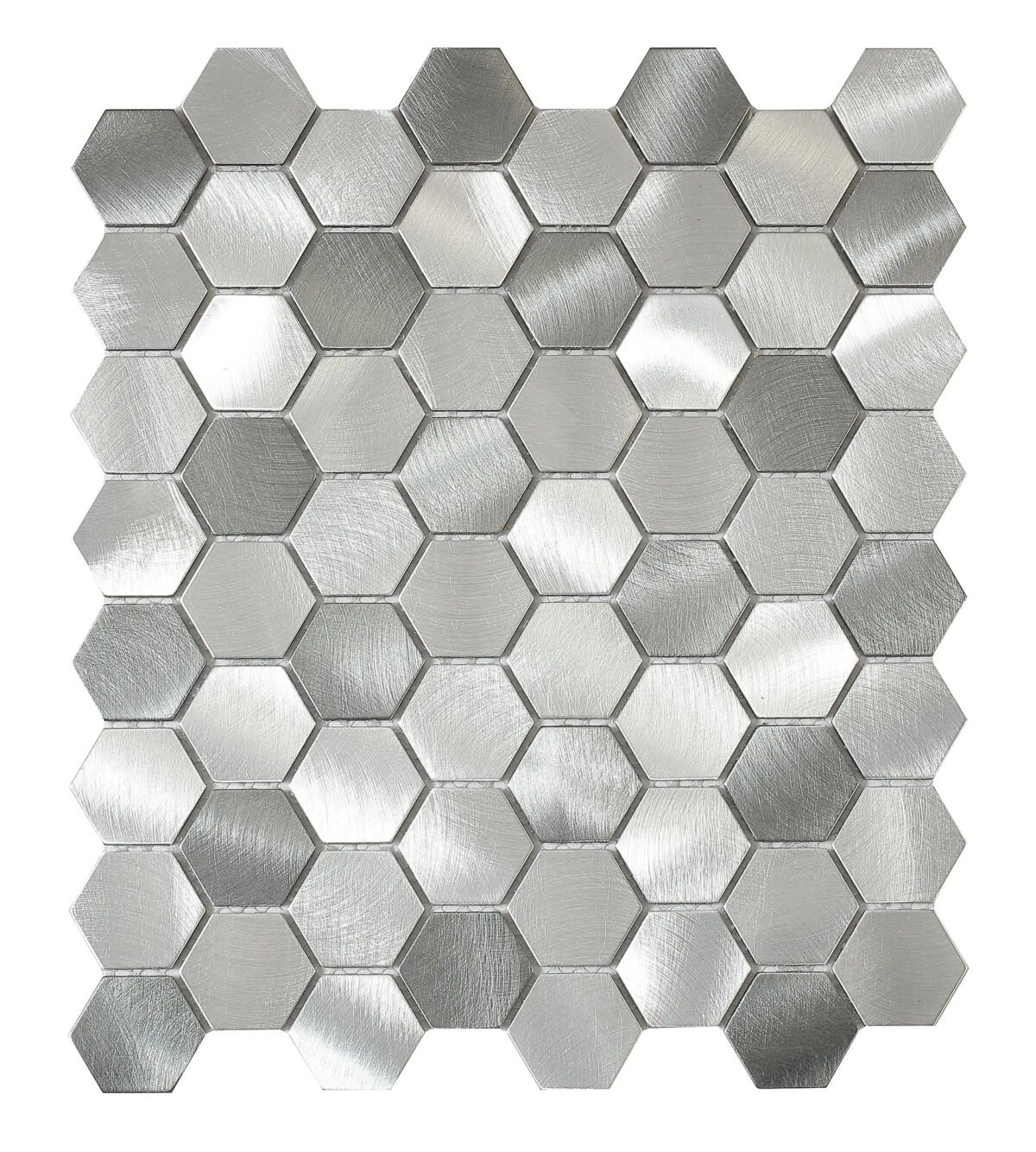 f6eb9a74 71b0 4b6d 9f12 055166e9ab2a Mozaïek tegels Surfaces Alfa Zilver 28,3x24,5 - Hexagon Wandtegels Metaal